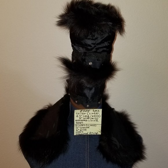 ✅#500 NWOT Black Genuine Fox Fur 1 Collar & 2 Cuffs - Picture 4 of 12
